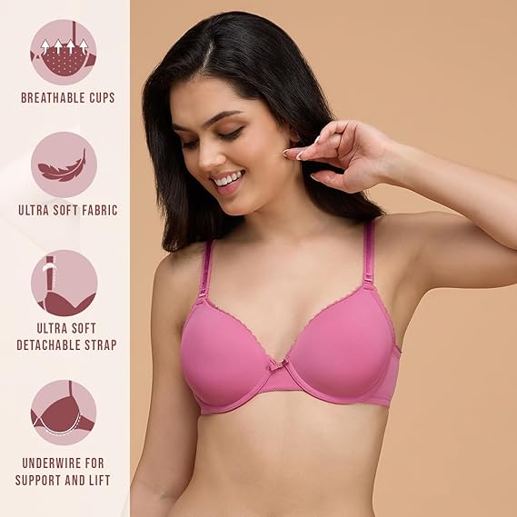 NYKD Women’s Cotton Blend Wired Padded T-Shirt Bra Casual Everyday Comfort & Support